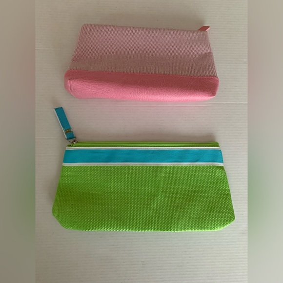 Set of 2 cosmetic make-up travel bags pink Estee Lauder bag Green Lancome bag - Picture 1 of 9